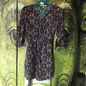 Boho print belted tunic dress size large 💙🧡